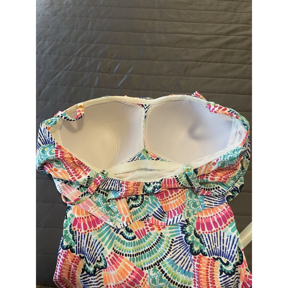 LA BLANCA WAVES OF COLOR COLORFUL RUFFLE BANDEAU ONE PIECE SIZE 16 PLUS SWIM - Picture 6 of 11